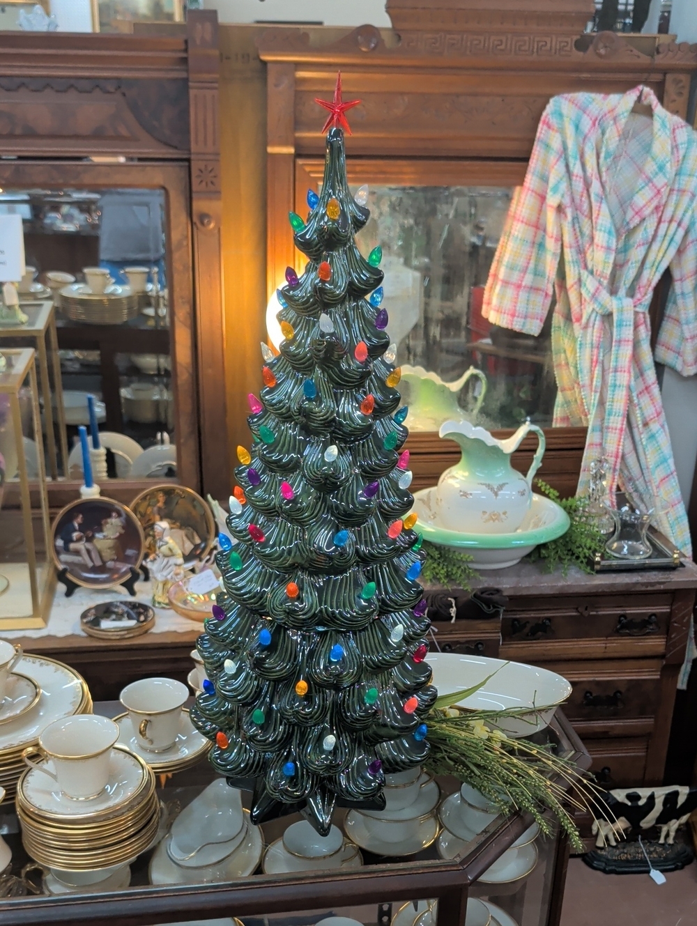 Atlantic Mold Green Ceramic Holiday Tree with Multicolor Bulbs - Home Holiday